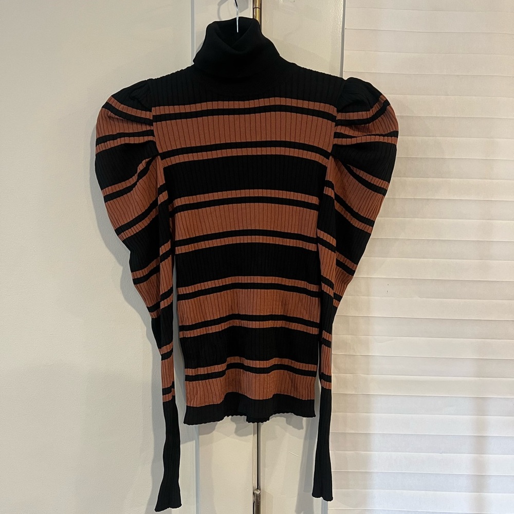 Zara Striped Bubble Sleeve Turtleneck